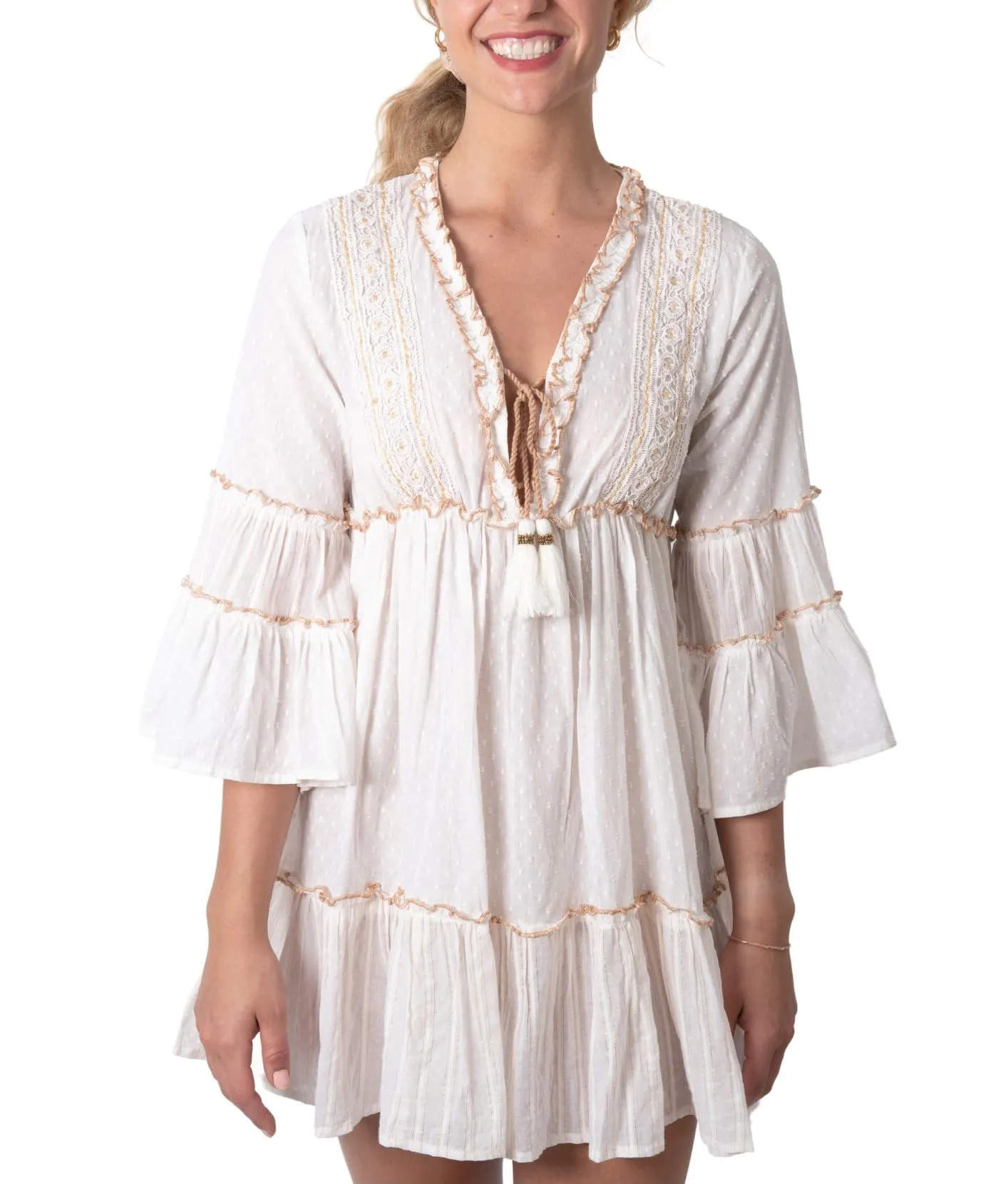 Short Babydoll Embroidered Tunic Dress