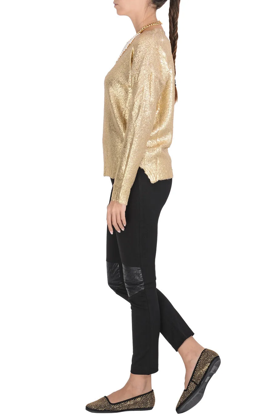 SIERA Metallic Gold Knitted Jumper