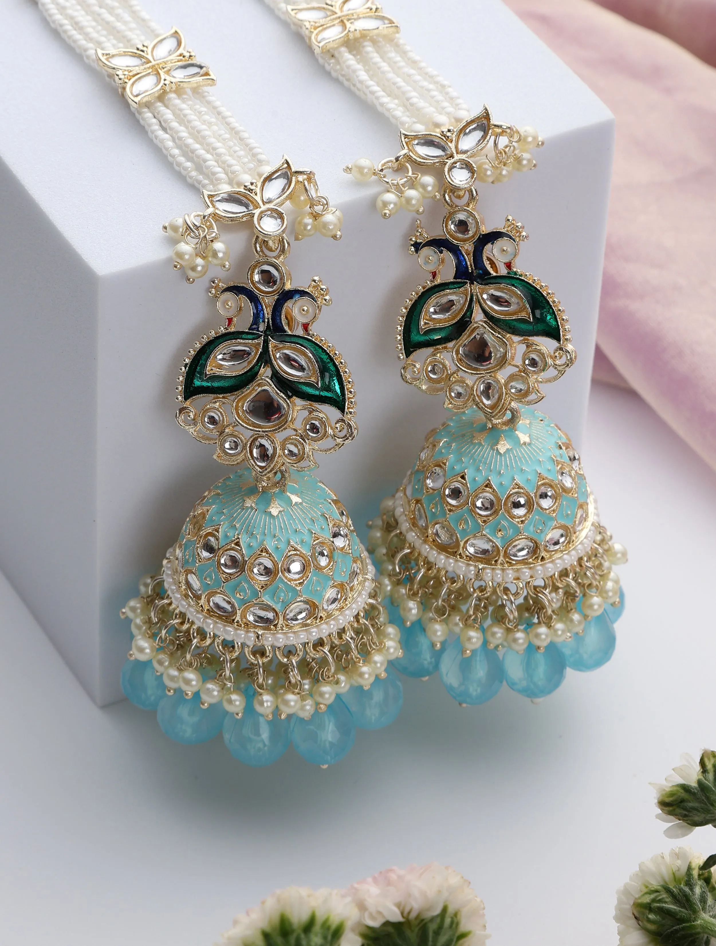 Sky Blue Color Meenakari Kundan Earrings