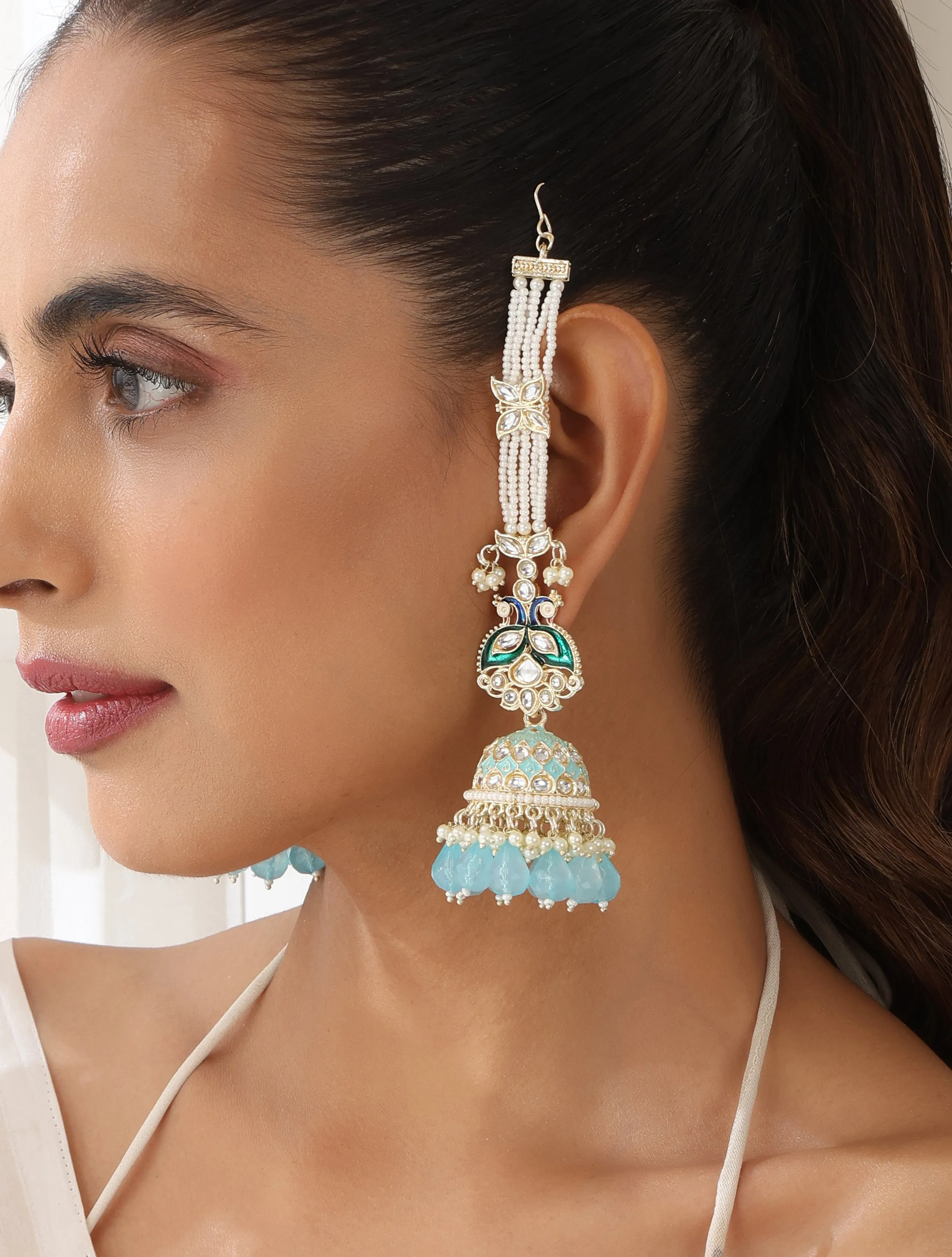 Sky Blue Color Meenakari Kundan Earrings