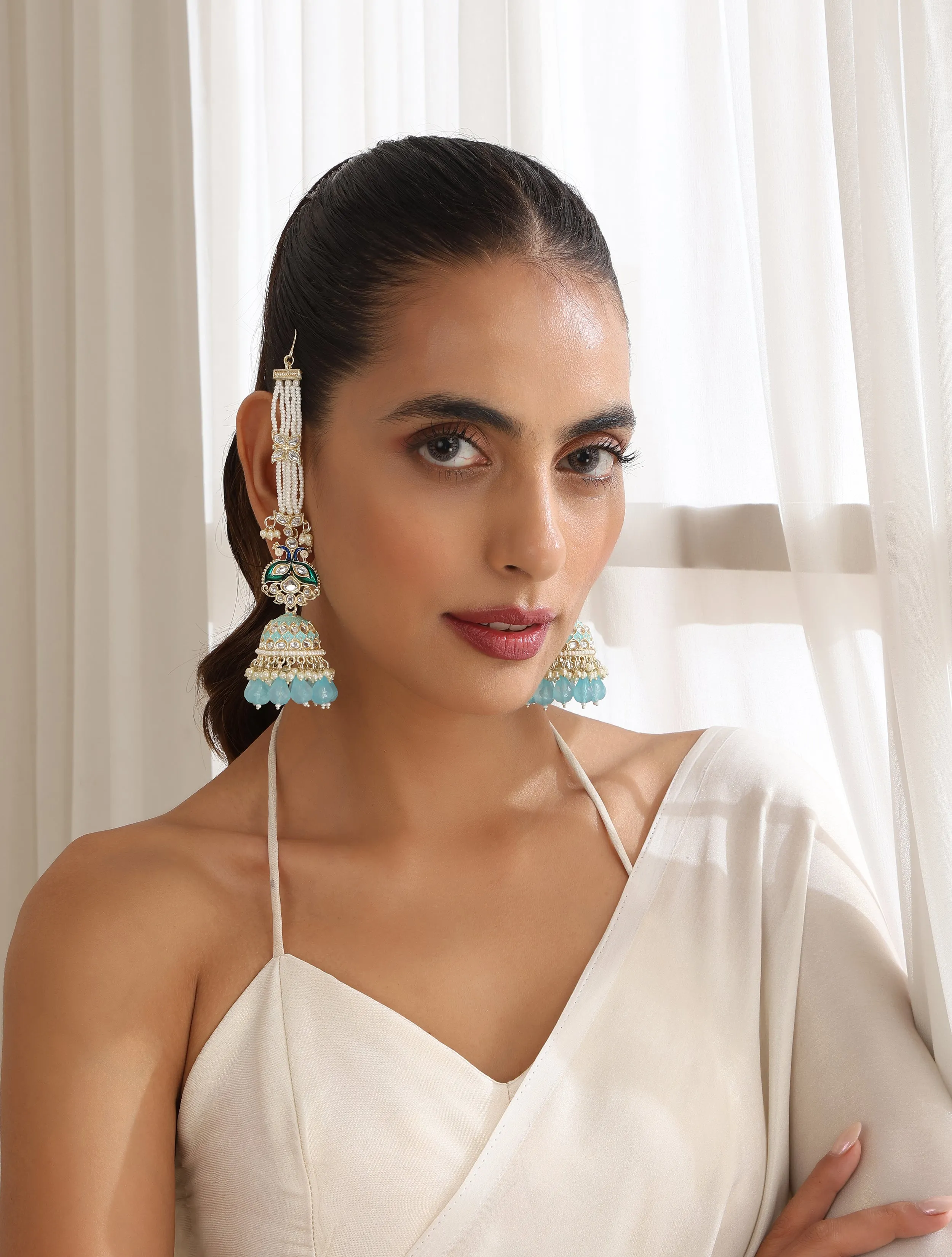 Sky Blue Color Meenakari Kundan Earrings