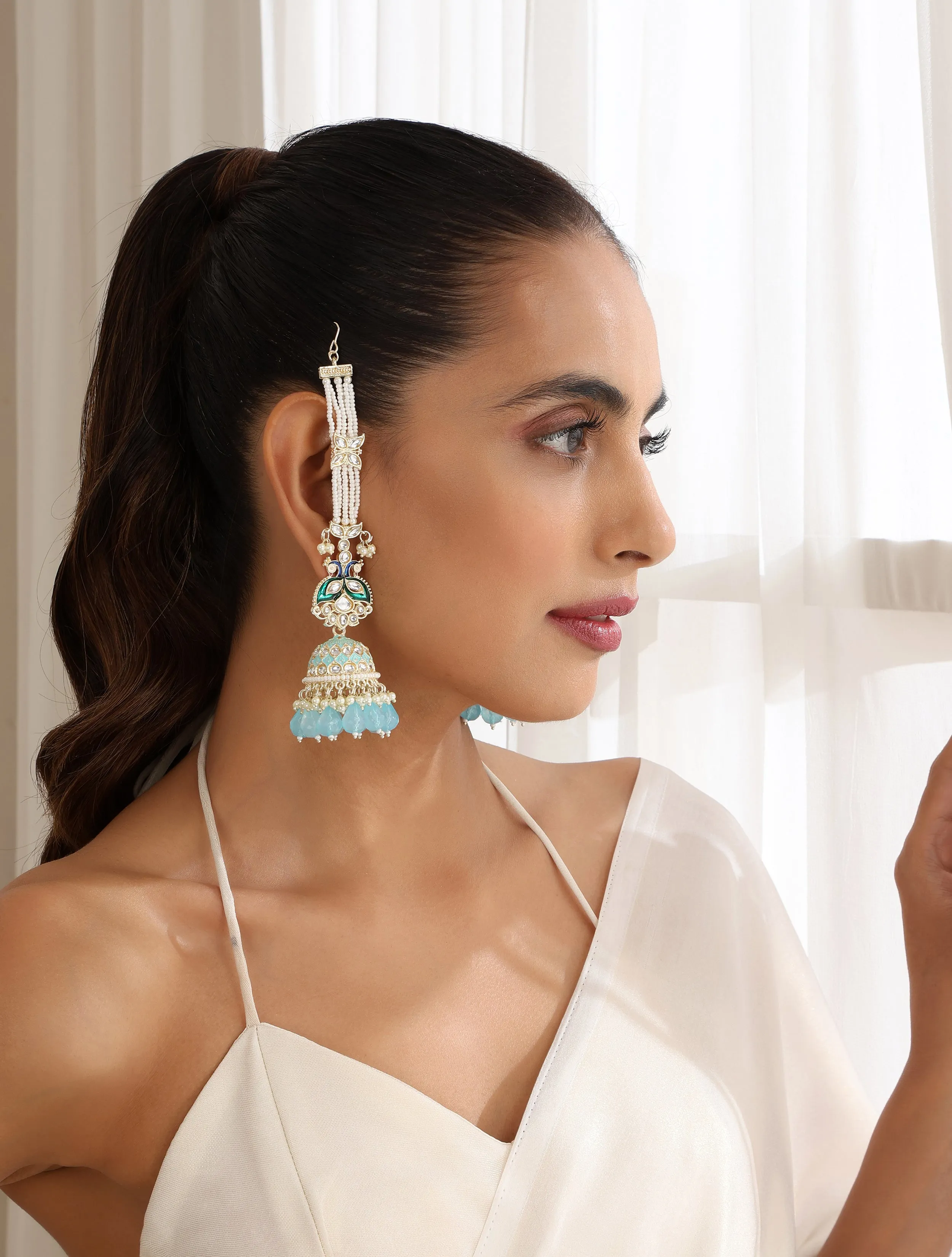 Sky Blue Color Meenakari Kundan Earrings