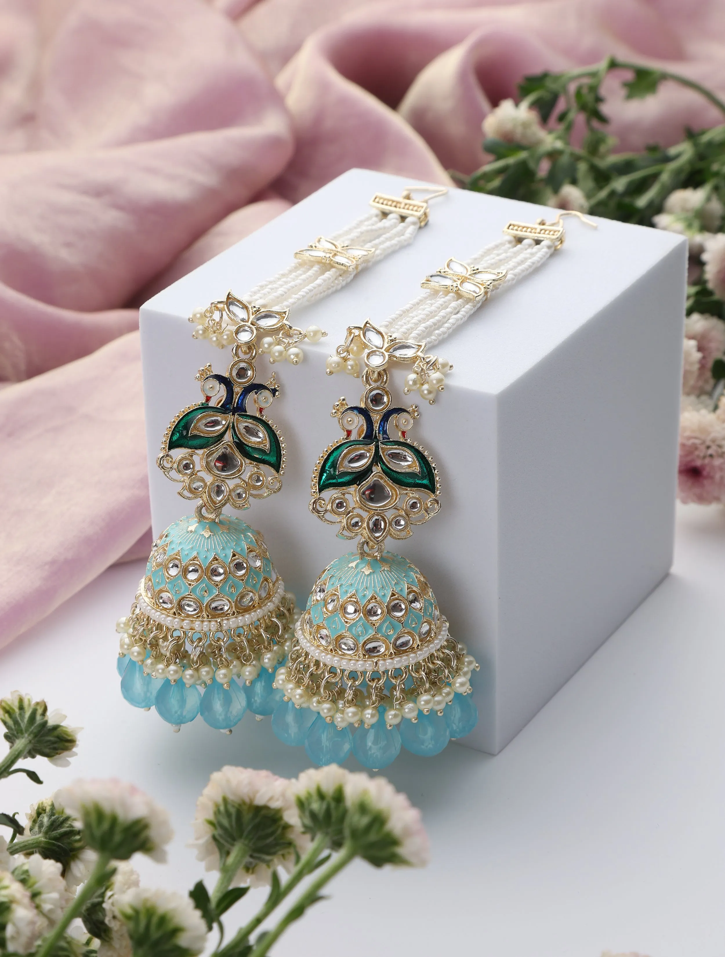 Sky Blue Color Meenakari Kundan Earrings