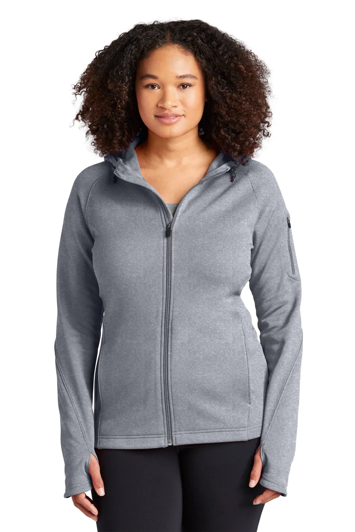 Sport-Tek Ladies Tech Fleece Branded Full-Zip Hooded Jackets, Grey Heather