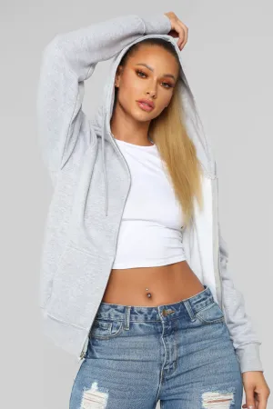 Stole Your Boyfriend's Oversized Zip Up Hoodie - Heathered Grey