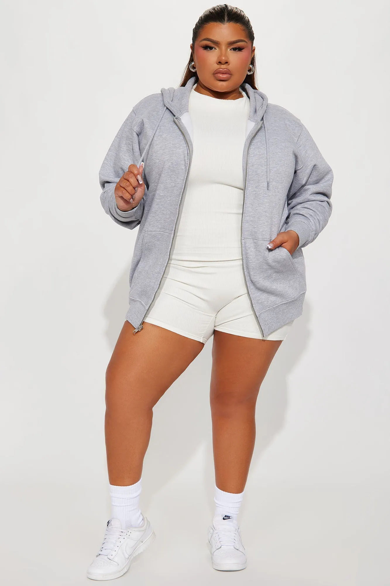 Stole Your Boyfriend's Oversized Zip Up Hoodie - Heathered Grey