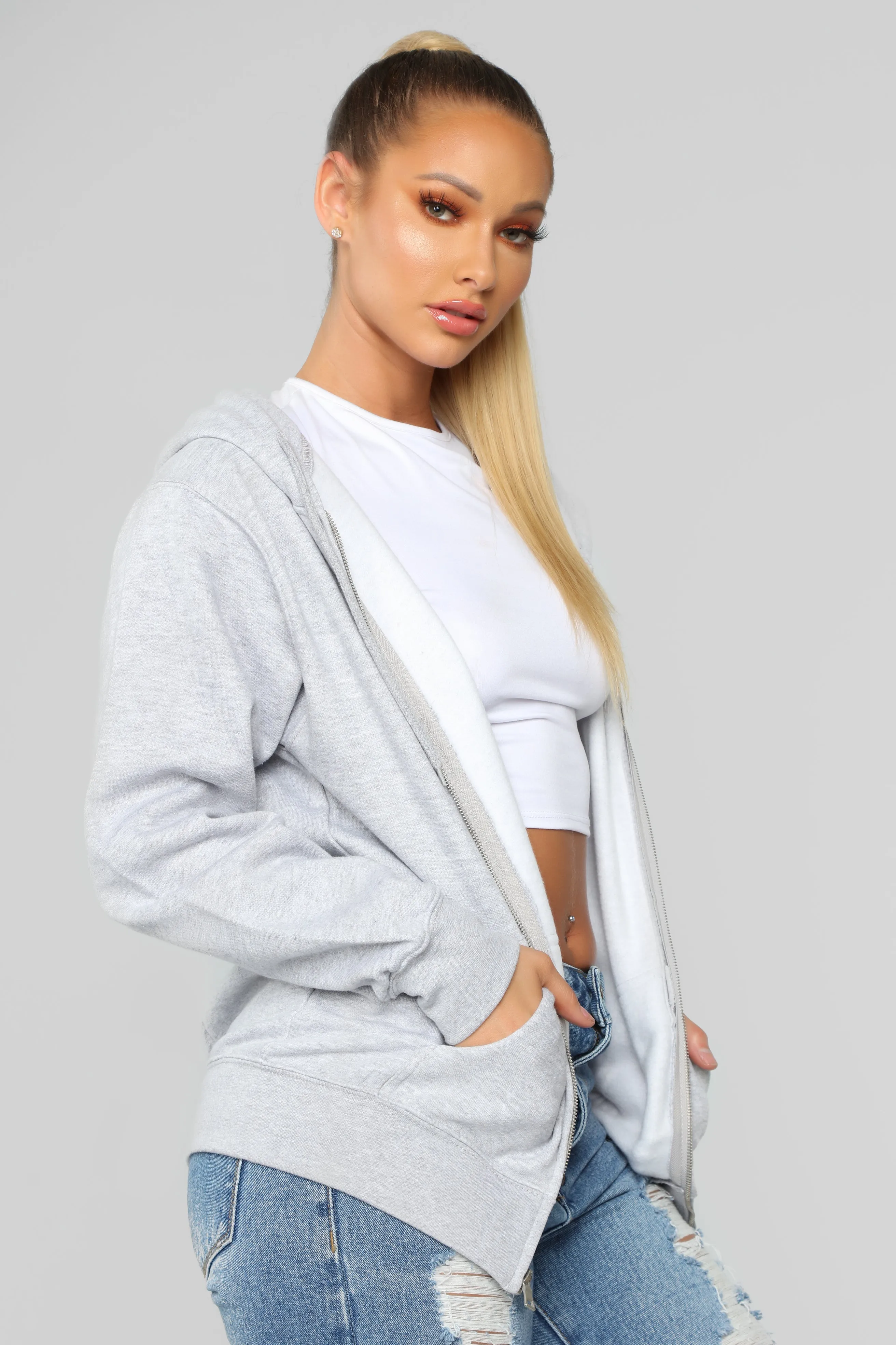 Stole Your Boyfriend's Oversized Zip Up Hoodie - Heathered Grey